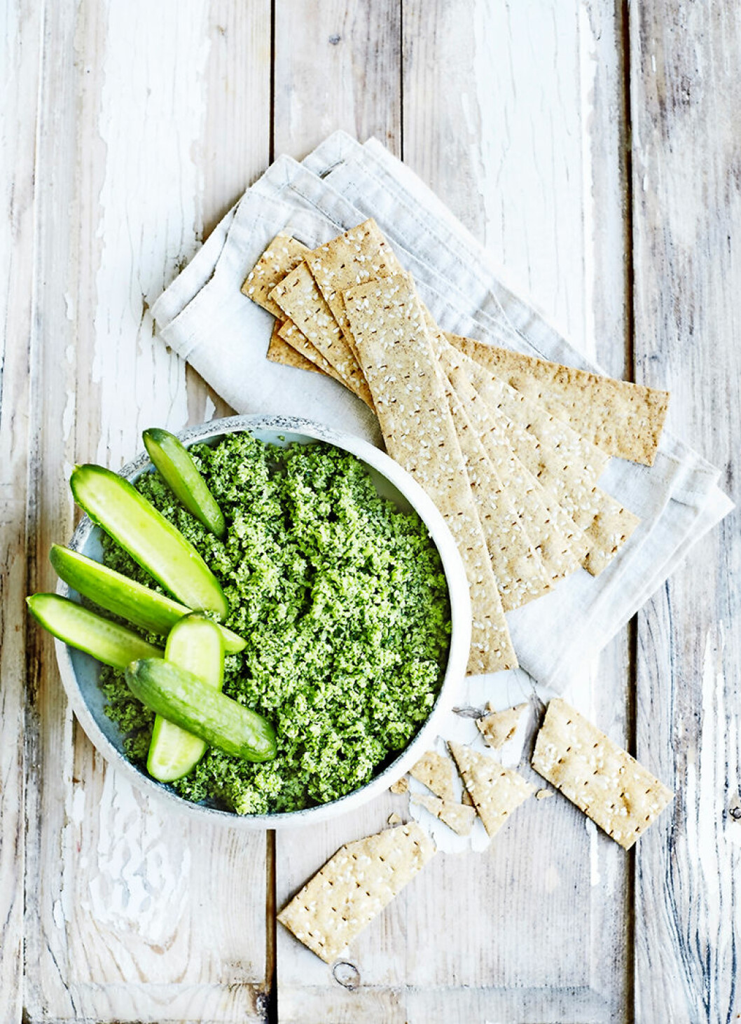 Edamame- och broccolidipp. Recept dipp