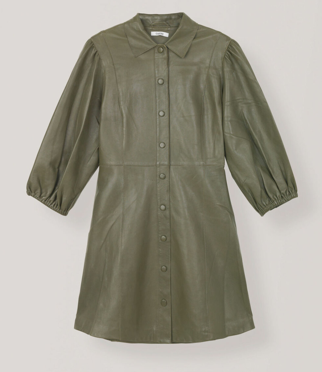 Ganni grön läderklänning ss 19