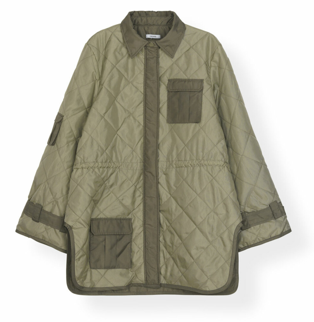 Ganni quiltad grön peacoat