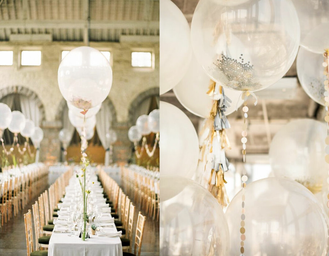 Via: <a href="http://apracticalwedding.com/2015/05/cheap-party-decoration-ideas-wedding-reception/" target="_blank" rel="noopener">apracticalwedding</a> & <a href="http://desireecasoni.com/journal/2013/12/27/efm8t56pkaspz7hp3g4a178zrn6rm6" target="_blank" rel="noopener">desireecasoni</a> Ballonger med konfetti.