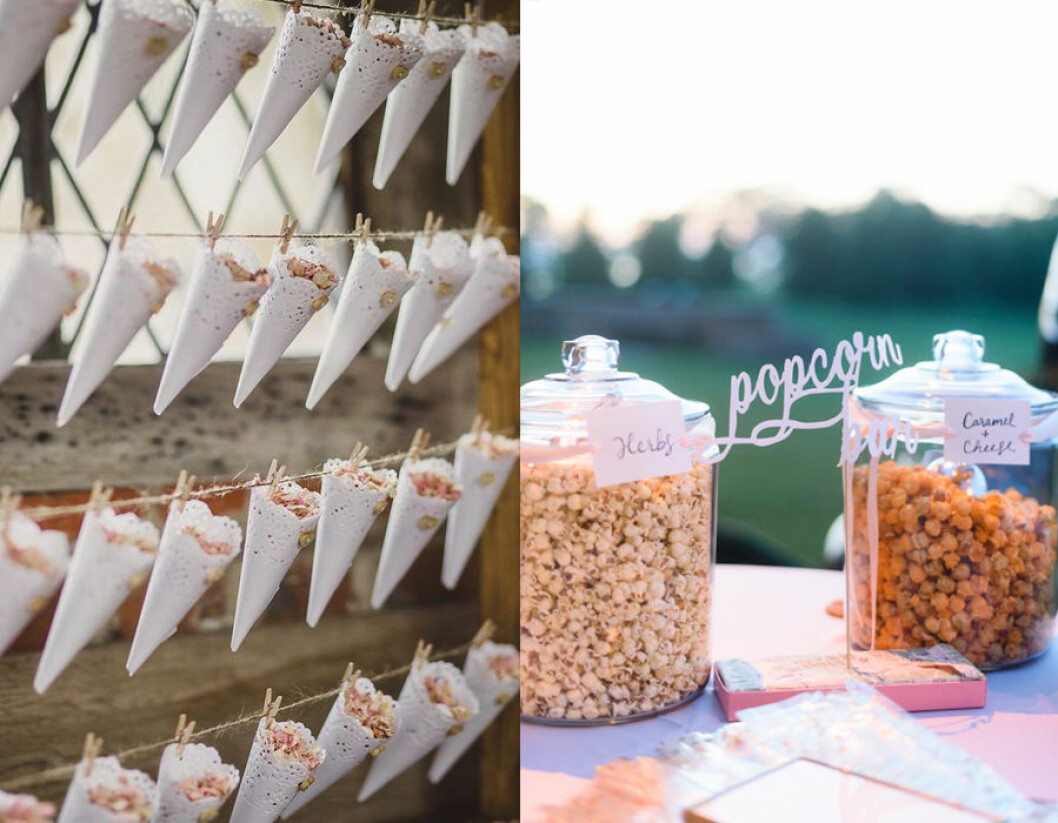 Via: <a href="http://www.rockmywedding.co.uk/emma-paul/" target="_blank" rel="noopener">rockmywedding</a> & <a href="http://www.stylemepretty.com/vault/image/3243339" target="_blank" rel="noopener">stylemepretty</a> Popcornstrutar till bröllop.
