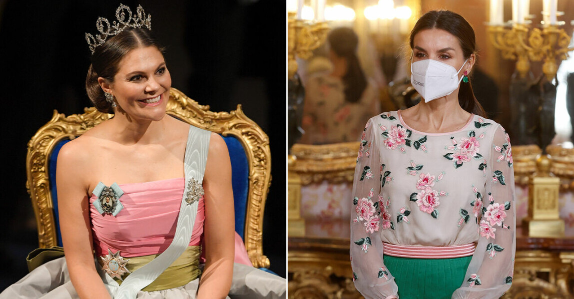 Kronprinsessan Victoria i återanvänd klänning och drottning Letizia i återanvänd klänning.