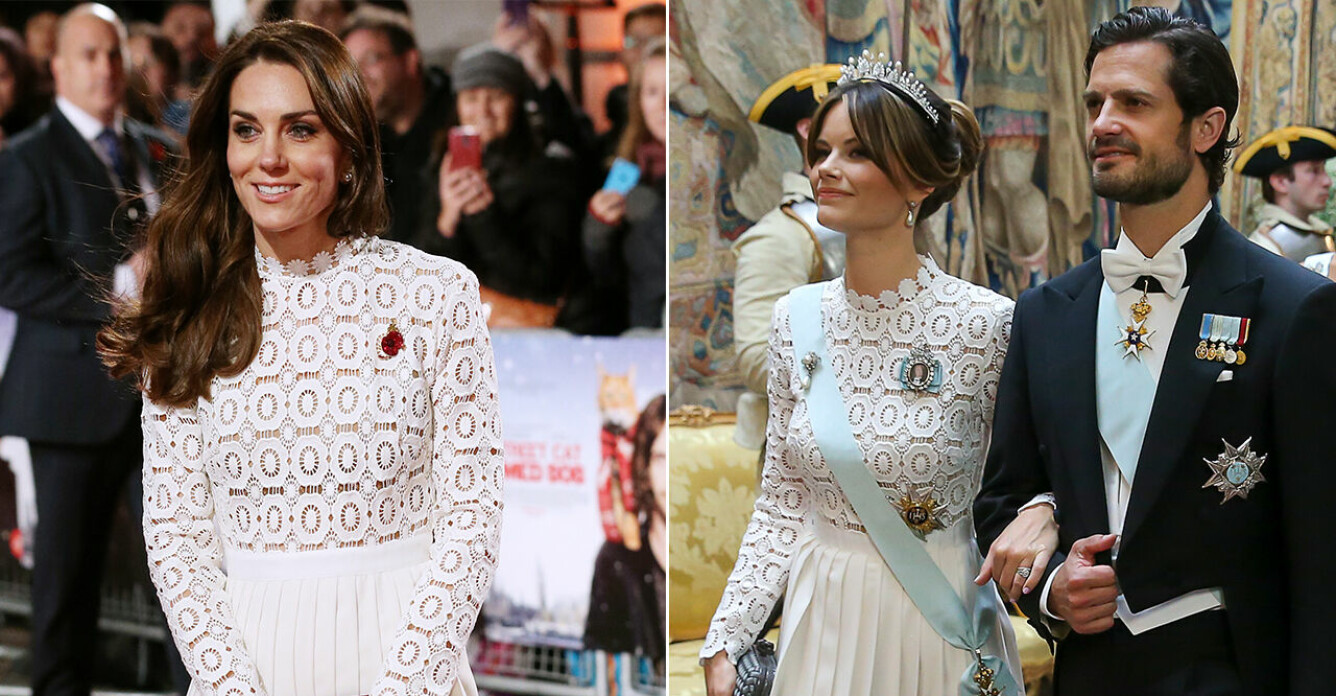 Kate och prinsessan Sofia i l likadana klänningar.