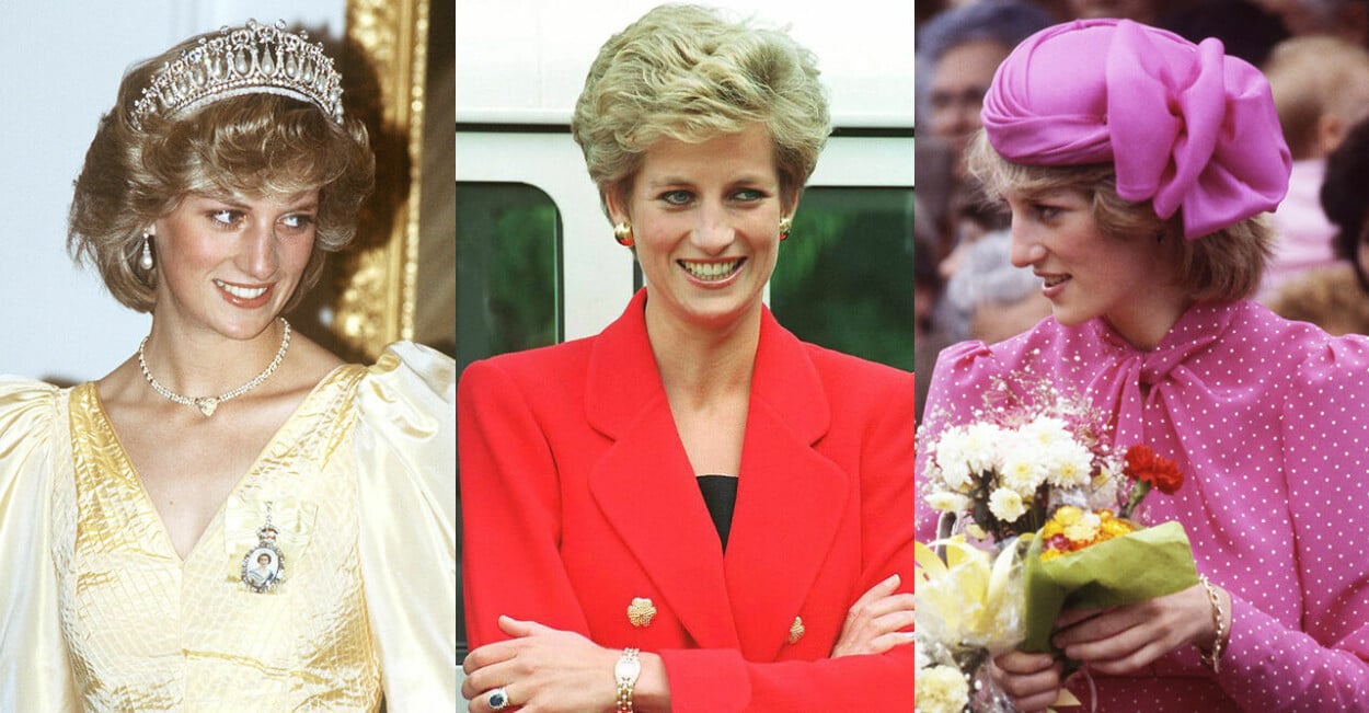 Tre olika bilder av Diana, prinsessan av Wales.