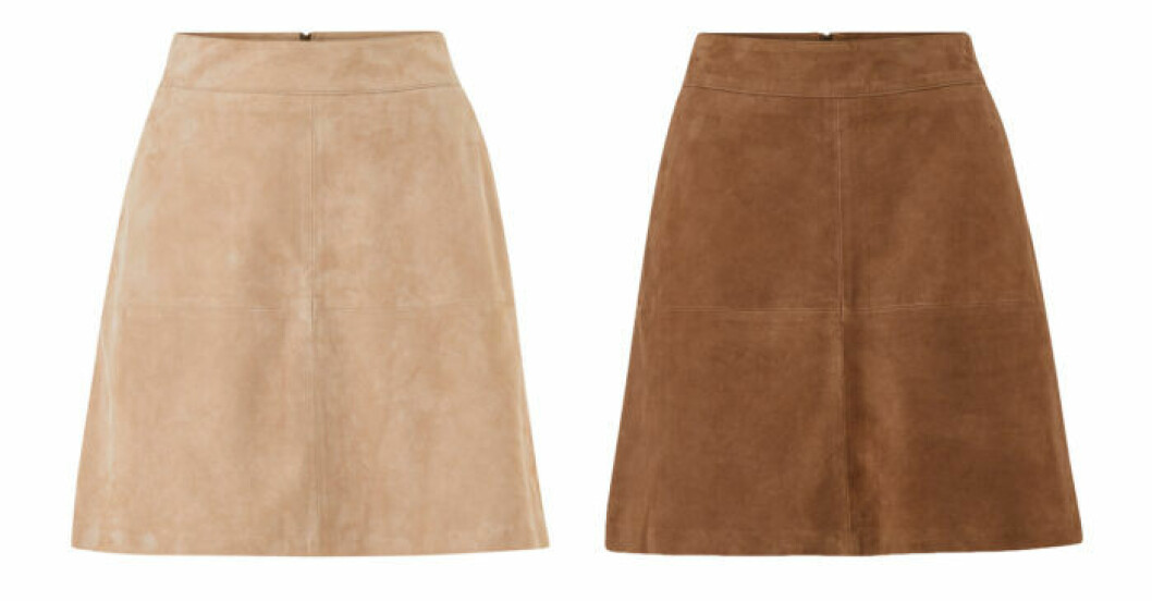 Kjol, kommer i två färger. <a href="http://www.awin1.com/cread.php?awinaffid=439037&awinmid=8905&clickref=styleinisballe&platform=dl&p=%5B%5Bhttps%3A%2F%2Fwww.ellos.se%2Fstylein%2Fmockakjol-santiago%2F1565476-01%5D%5D" target="_blank" rel="noopener">Här kan du köpa den</a>. Kjolar i mocka från Isabella Löwengrip x Stylein