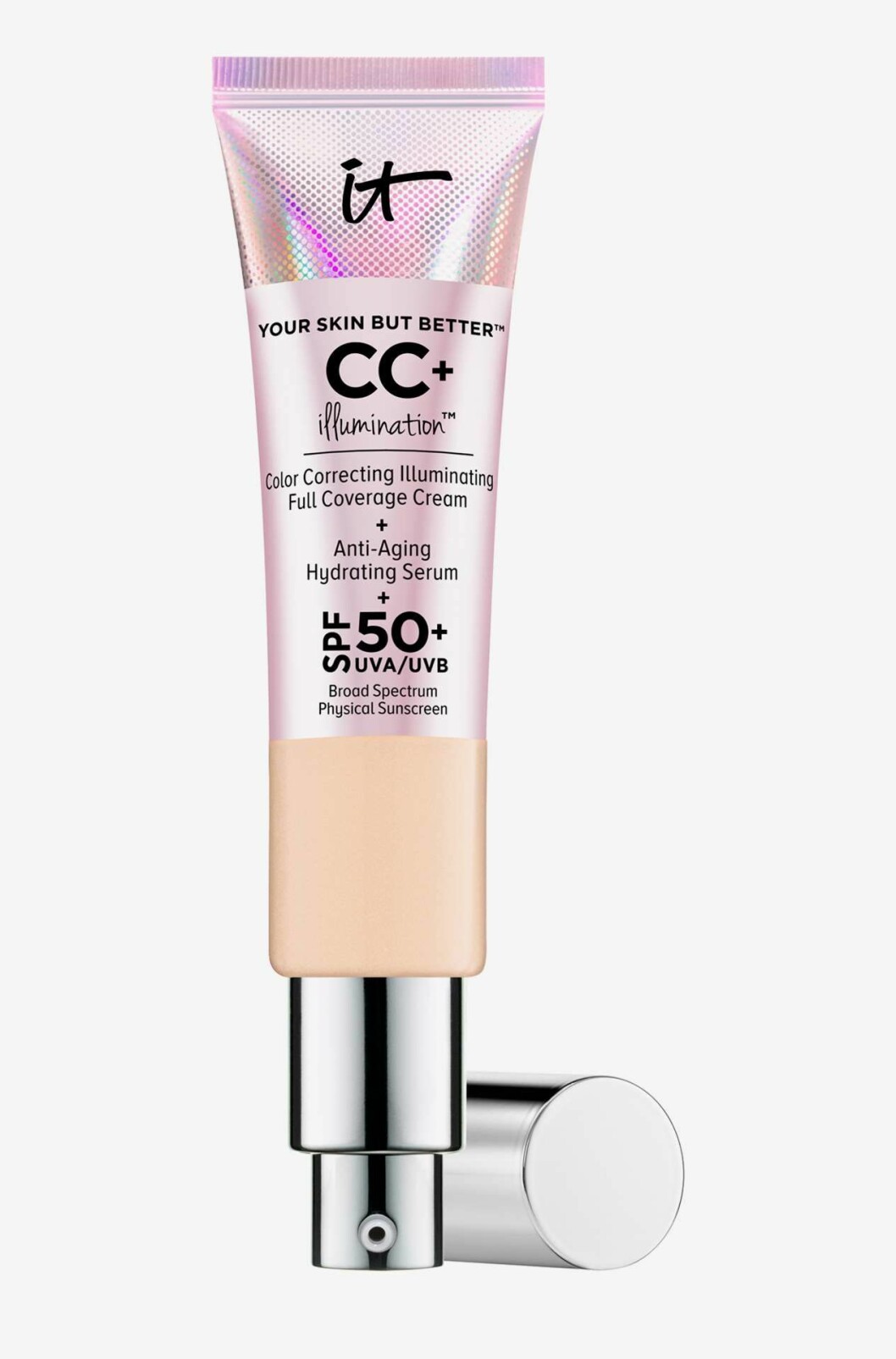 En färgkorrigerande foundation är Your skin but better™ CC+ illumination™ SPF 50+ från It Cosmetics.