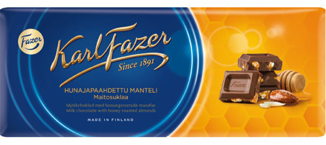 Karl Fazer Mjölkchoklad med honungsrostade mandlar. Karl Fazer Mjölkchoklad med honungsrostade mandlar.