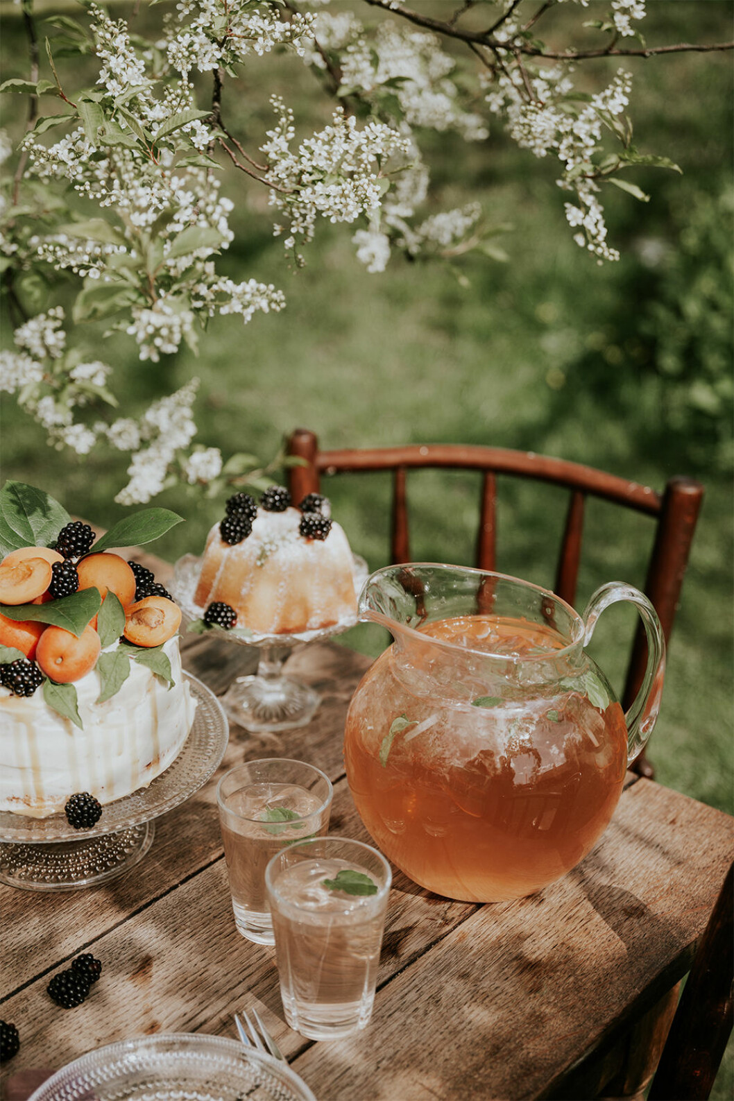 Stor kanna på dukat bord utomhus för fest på sommaren