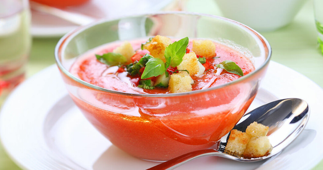 Gazpacho med krutonger. Foto: Shutterstock Gazpacho med krutonger.