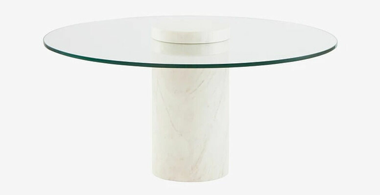 soffbord i glas med marmorfot
