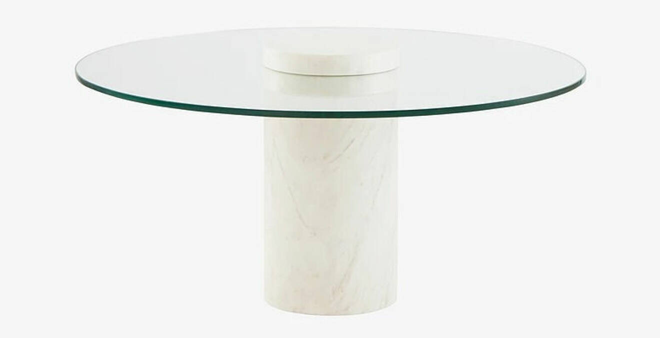 soffbord i glas med marmorfot