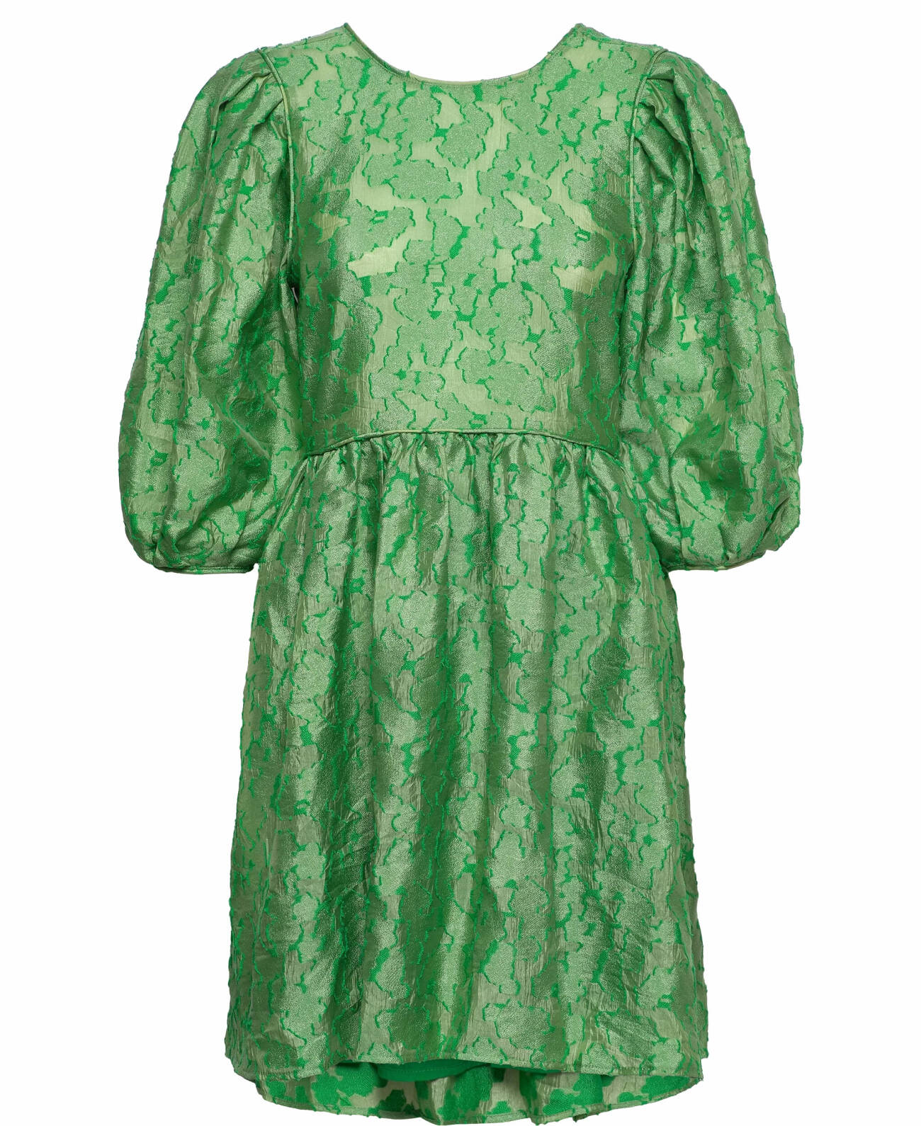 grön klänning dam med puffärm och mönster
