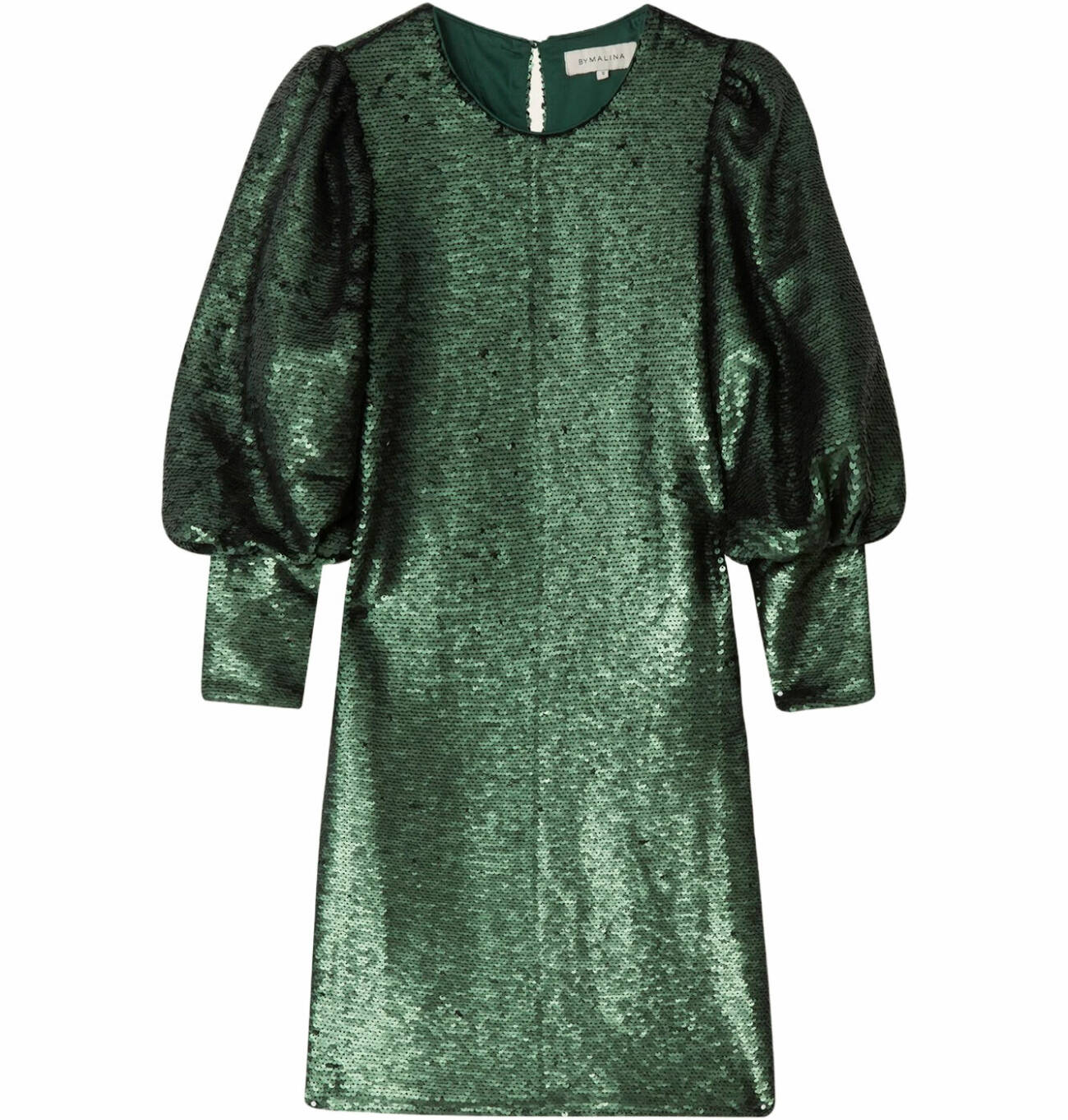 grön festklänning med puffärm med paljetter