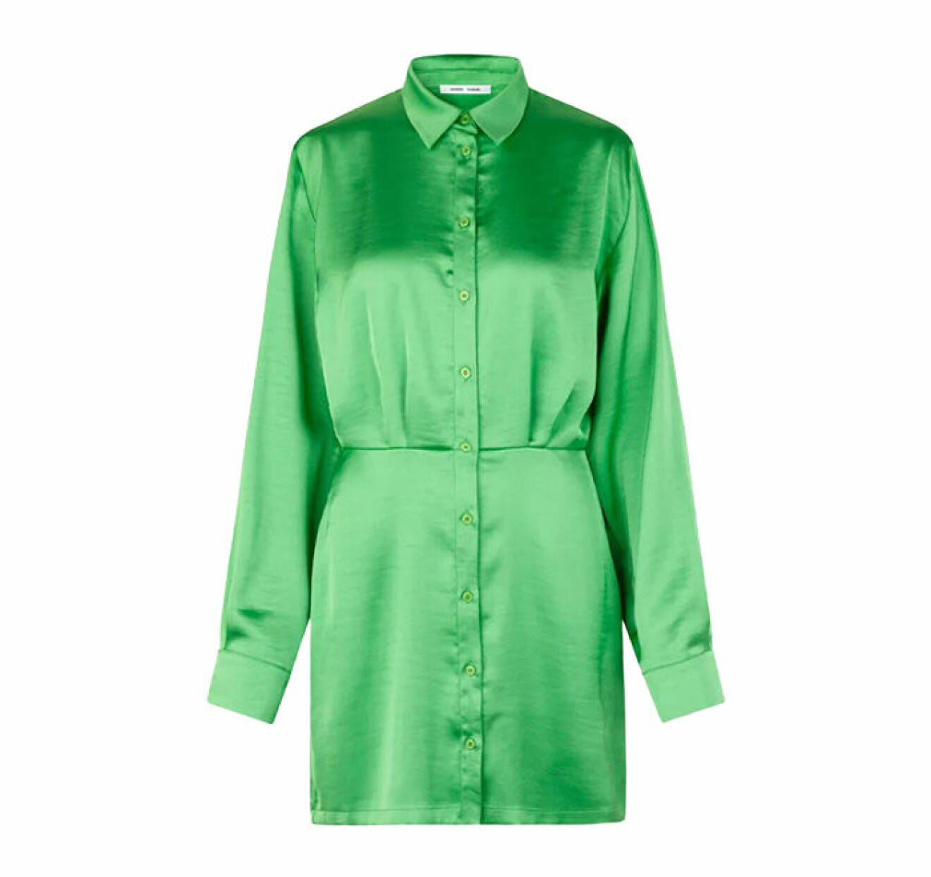 grön skjortklänning med subtil glans och knappar framtill från Samsøe Samsøe
