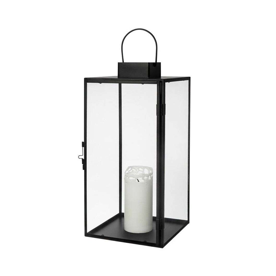 lykta i svart metall och glas från granit