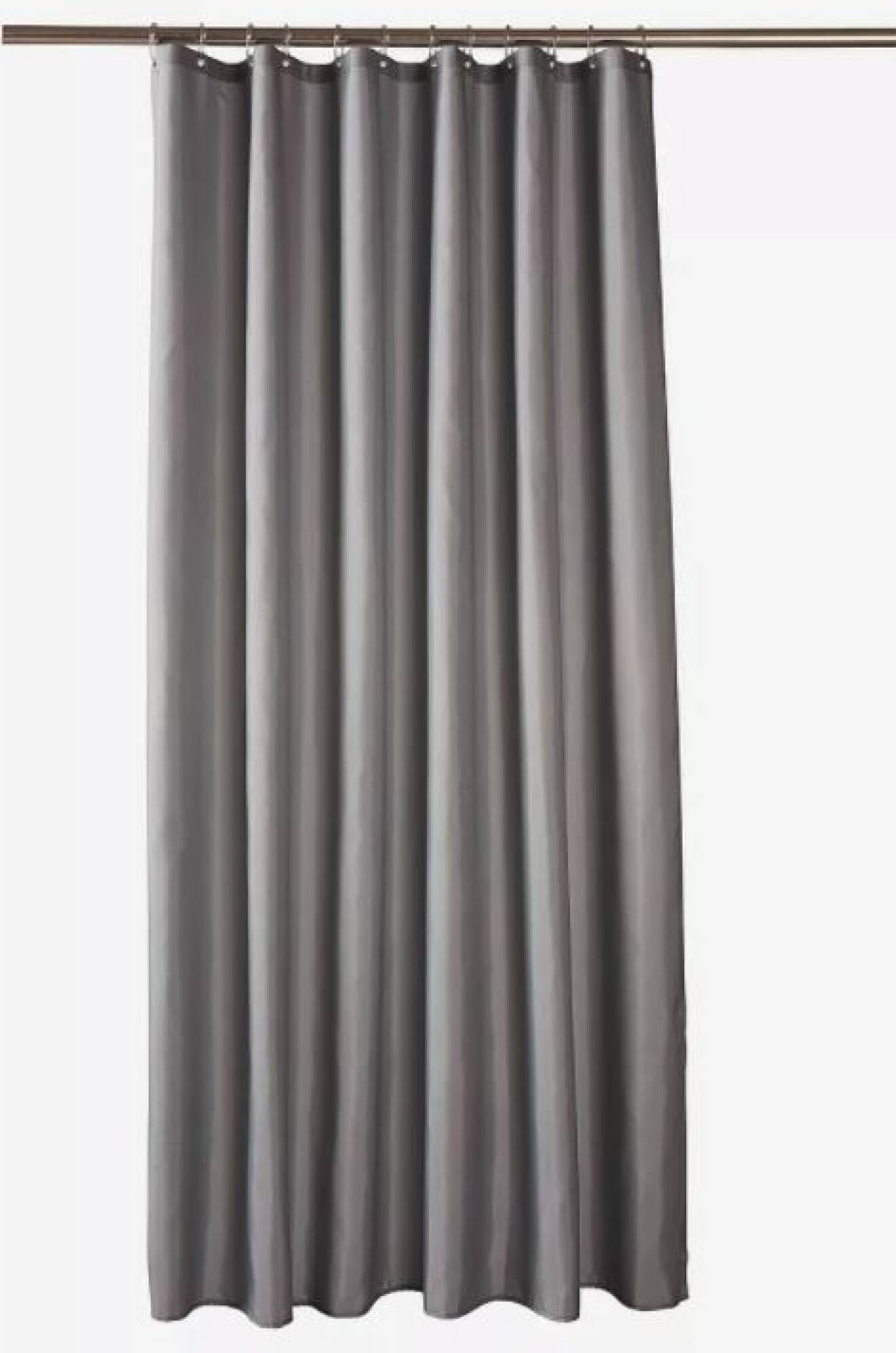 grått draperi till badrummet i glansig polyester från Jotex