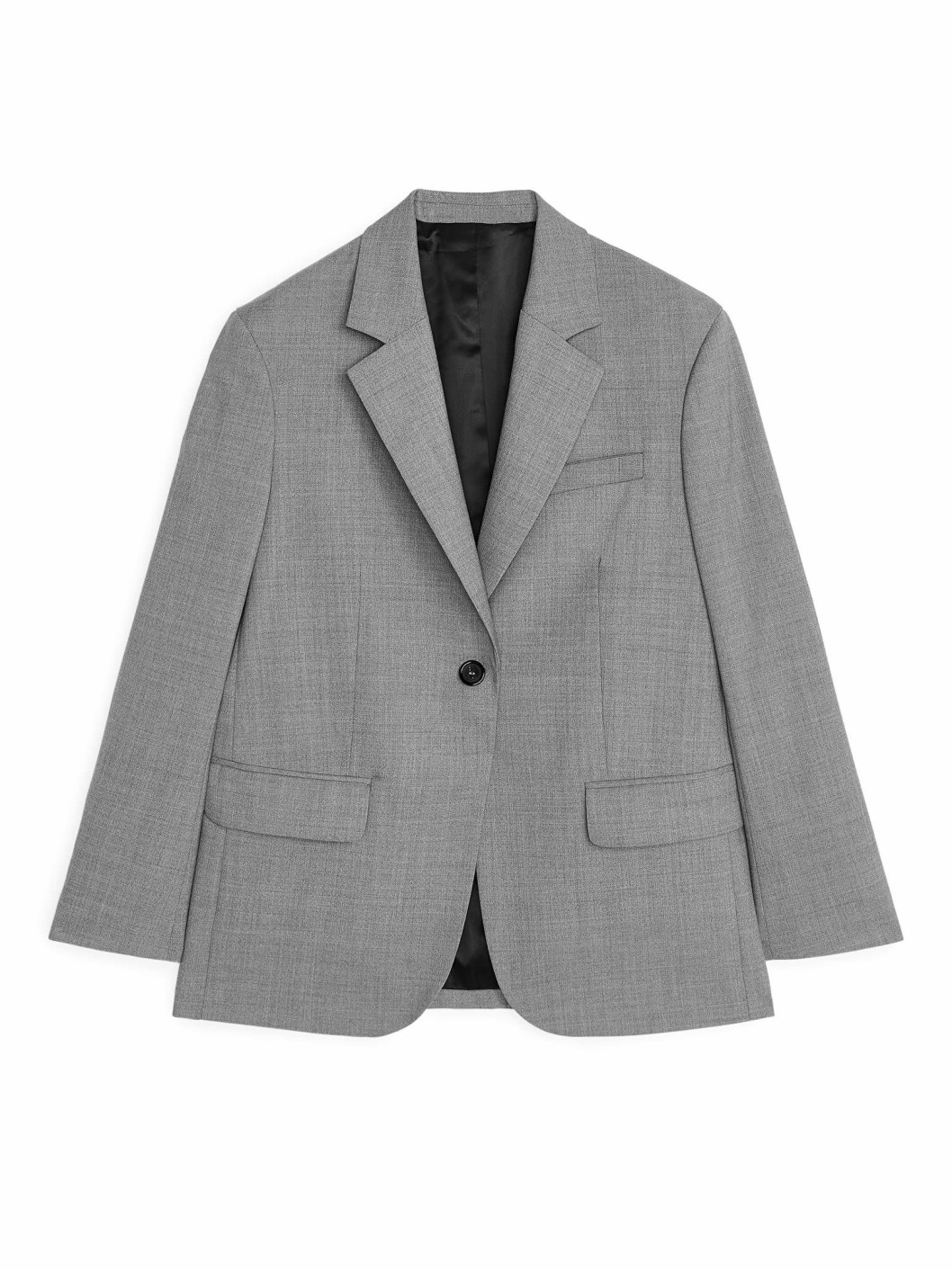 Grå kavaj med enkel knäppning och en oversized modell från Arket som även kommer i fler kulörer.