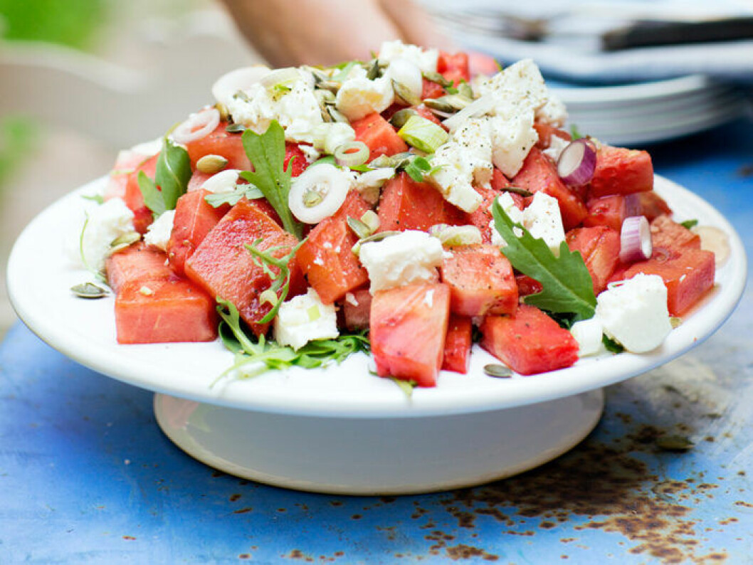 Grillad vattenmelon med fetaost och mynta. Grillad vattenmelon med fetaost och mynta.