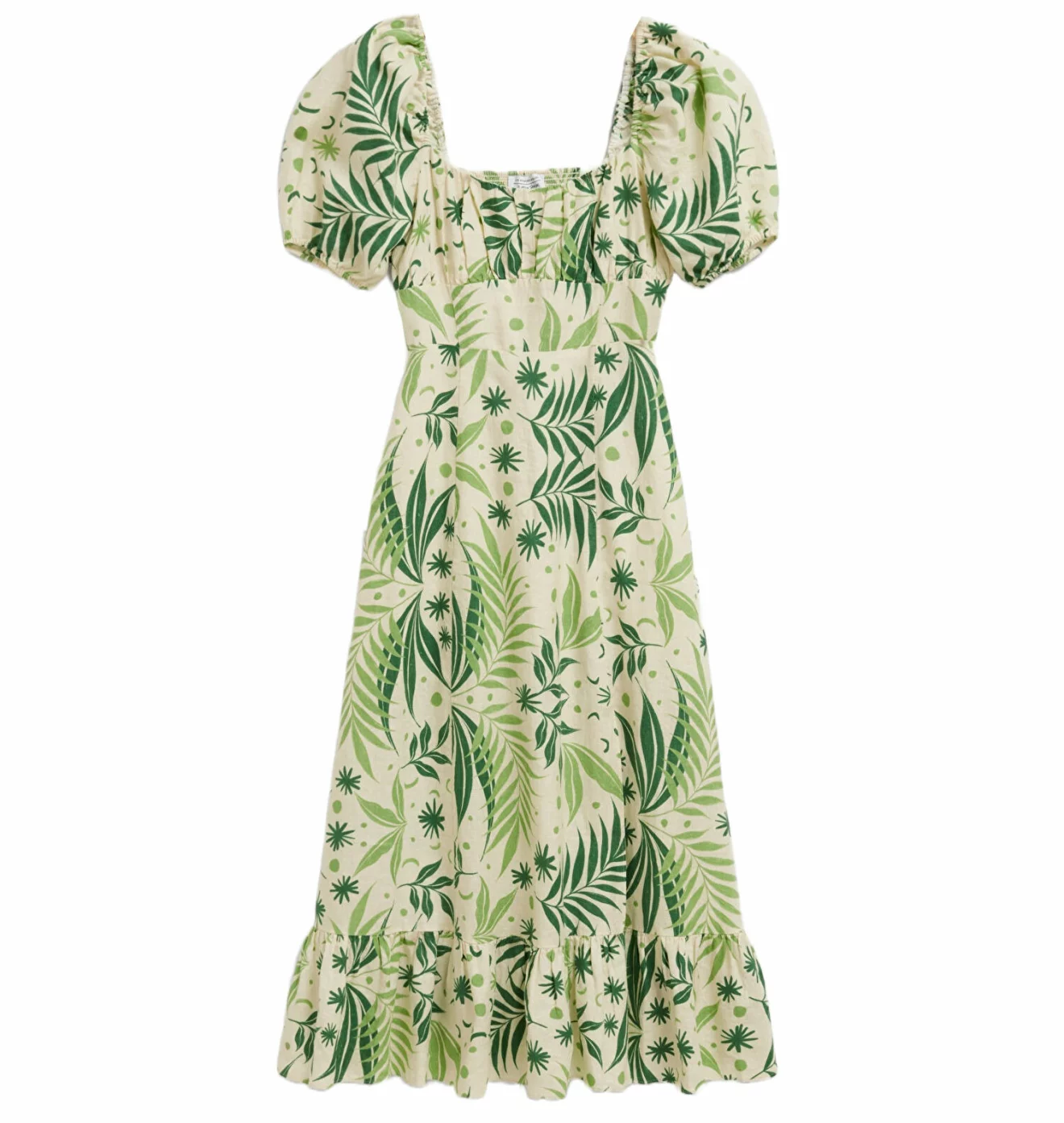 grön klänning i bohemisk stil med puffärmar