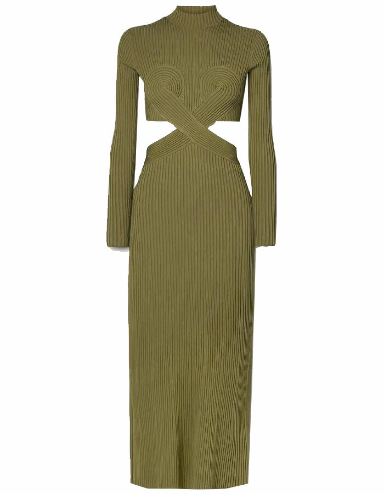 grön ribbstickad klänning med cutout från Dion Lee 2022
