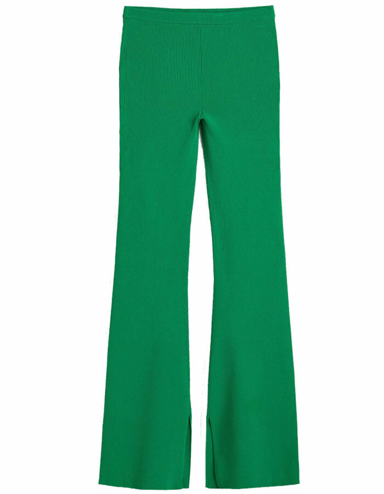 gröna ribbstickade byxor med slits för dam från H&amp;M