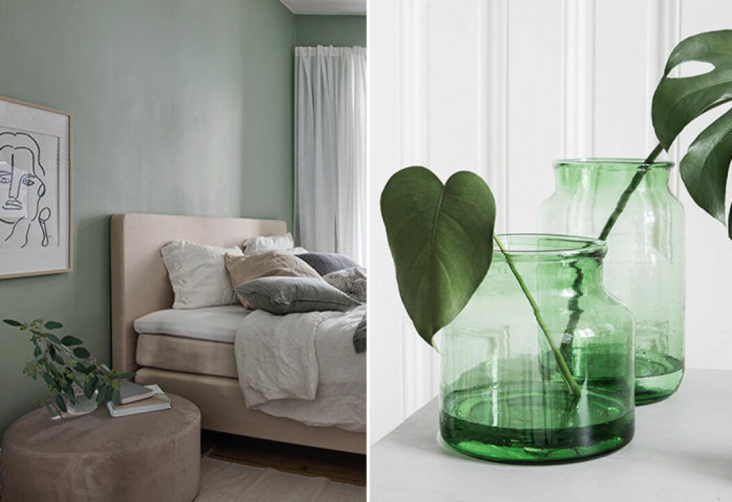 Satsa på stort med en vägg i grönt – eller prova färgen i mindre detaljer. | Foto: Fredrik J Karlsson Styling: Emma Fischer/Emma Hos för Alvhem/mäklare: Anna-Kajsa Nylander & Foto: Granit gröna detaljer och inslag är favoriter i den skandinaviska inredningsstilen