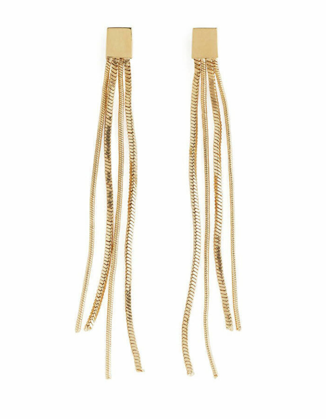 guldiga örhängen med hängande kedjor från Arket 2022