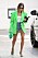 Hailey Bieber i stark grön och bara ben i Beverly Hills, i april 2021.