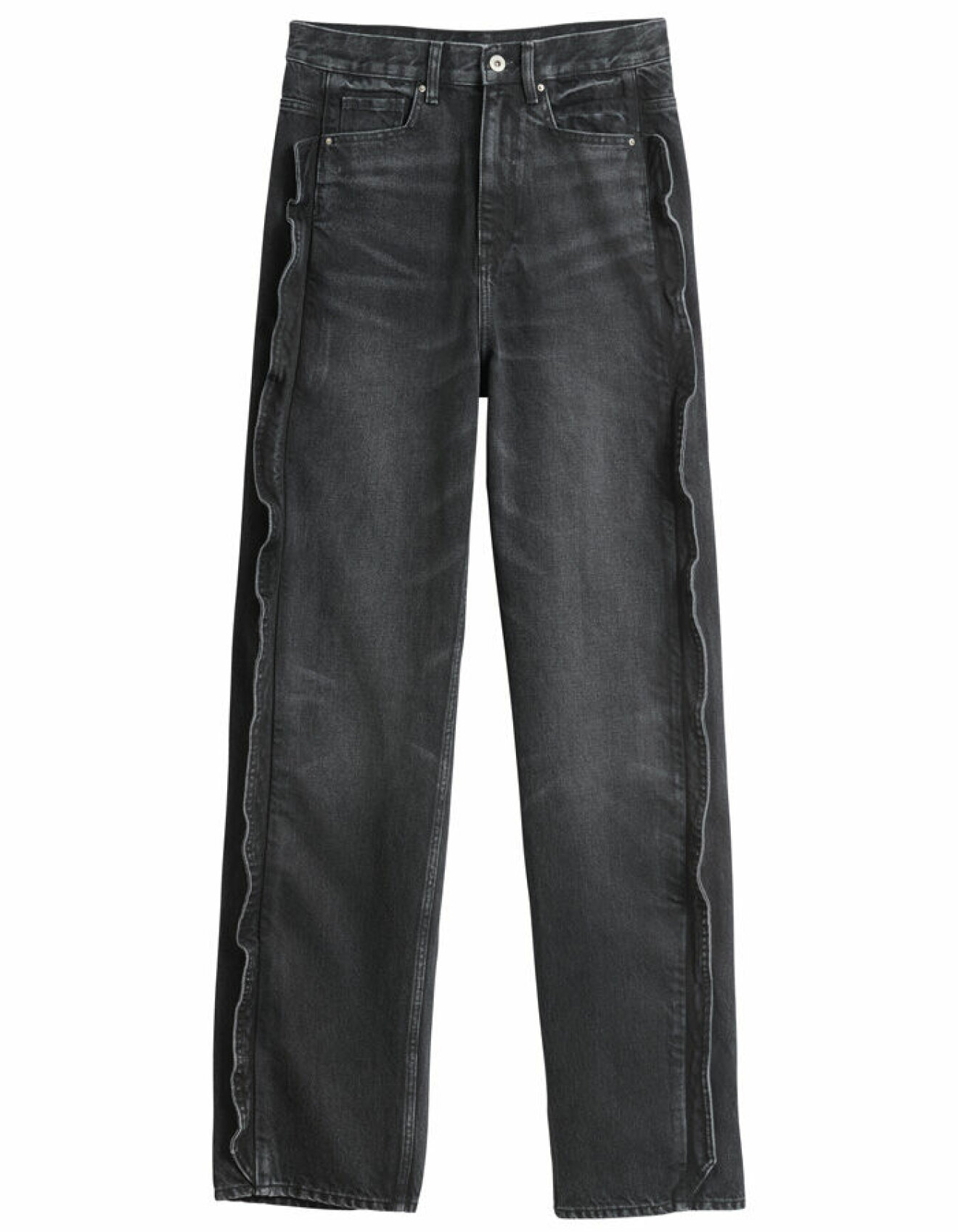 H&amp;M Innovation Story Cherish Waste – grå tvättade jeans med låg midja, lös passform och volanger