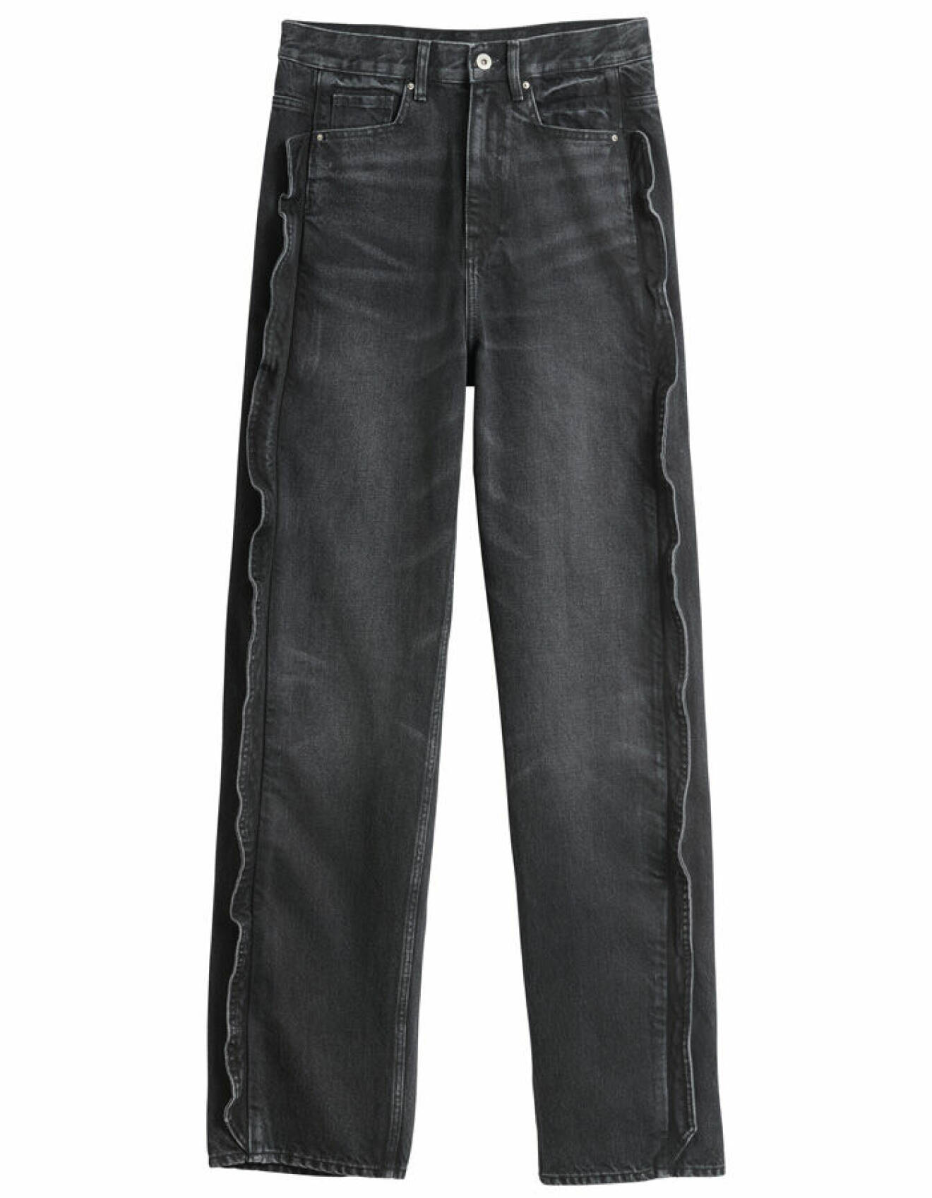 H&amp;M Innovation Story Cherish Waste – grå tvättade jeans med låg midja, lös passform och volanger