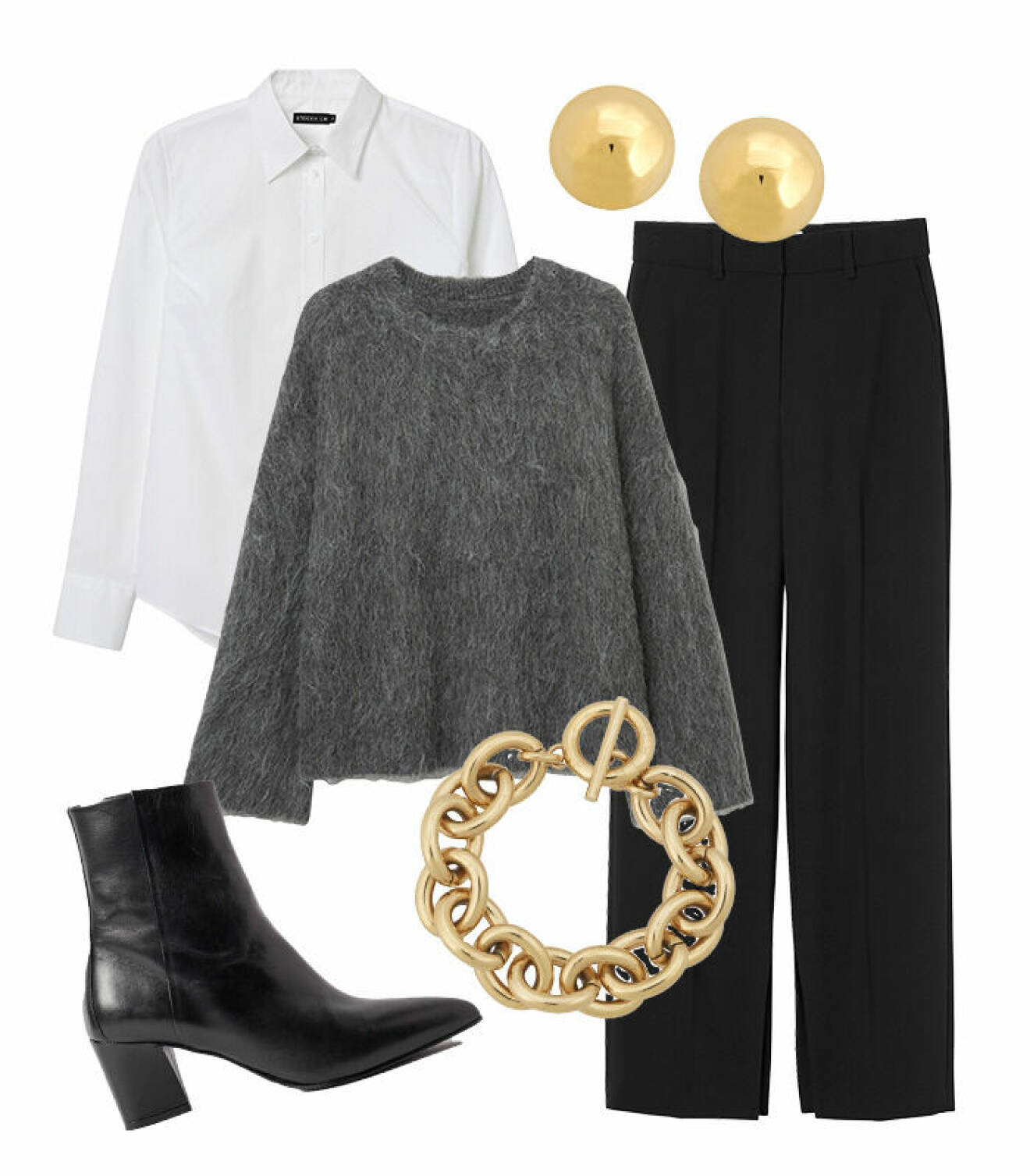 höst mode styling tips trender MQ stickat set grå svart kostymbyxa skjorta