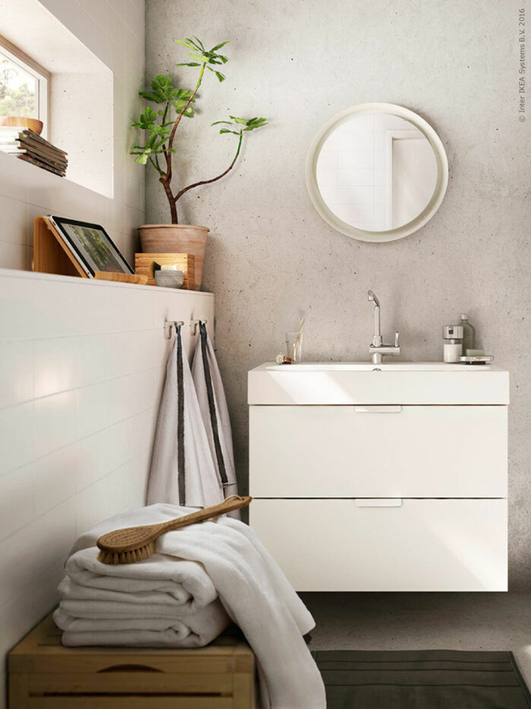 Foto: <a href="https://livethemma.ikea.se/det-varas-i-badrummet/" target="_blank" rel="noopener">Ikea Livet Hemma</a> Sittplats i badrummet ger lyxkänsla