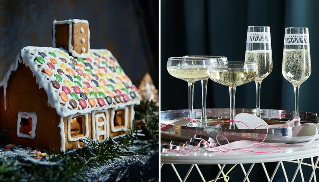 Pepparkakshus och champagneglas från IKEA, vintern 2017.