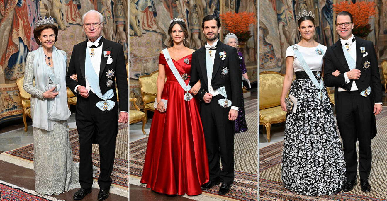 Kungafamiljen gör entré till Kungens middag för Nobelpristagarna 2023
