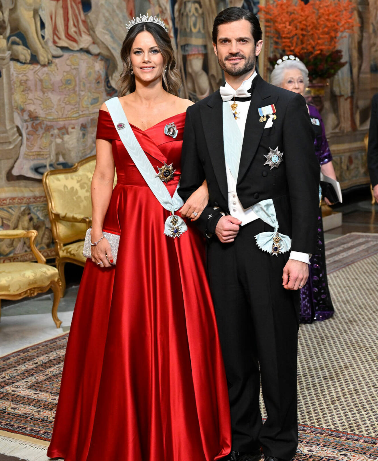 Prinsessan Sofia och prins Carl Philip vid kungens middag för Nobelpristagarna 2023.