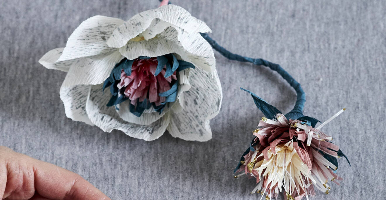 Gör din egen blombukett – med crepepapper, lim och ståltråd