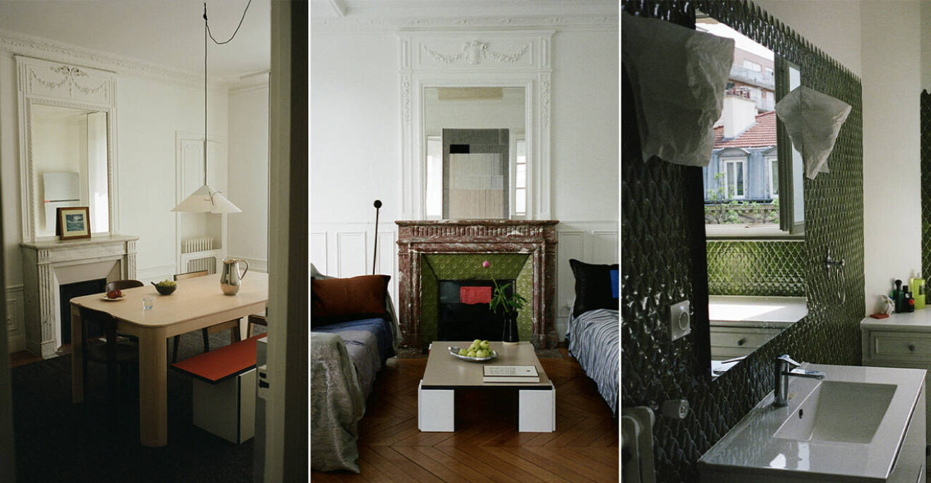 Mjuka textiler och generösa ljusinsläpp hemma hos designern i Paris