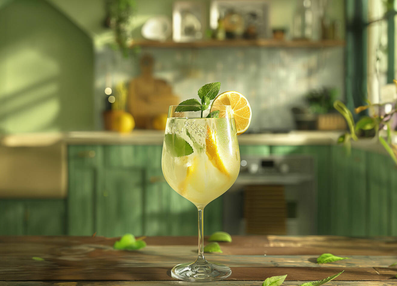 Frisk drink med smak av gin, citron och fina bubblor