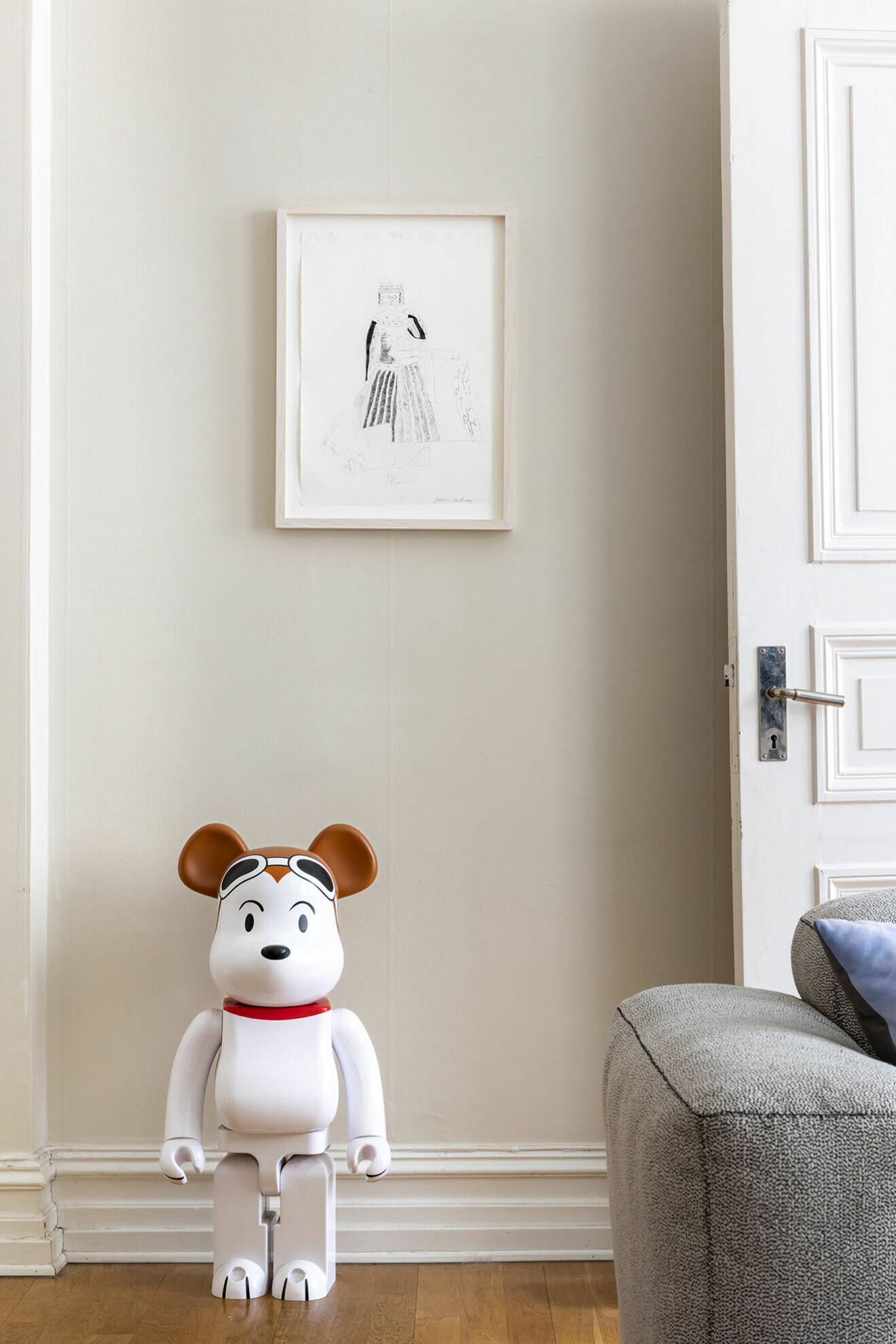 Tavla, The rescued princess, av David Hockney och figurin, Snoopy the flying ace 1000 %, av Bearbrick.