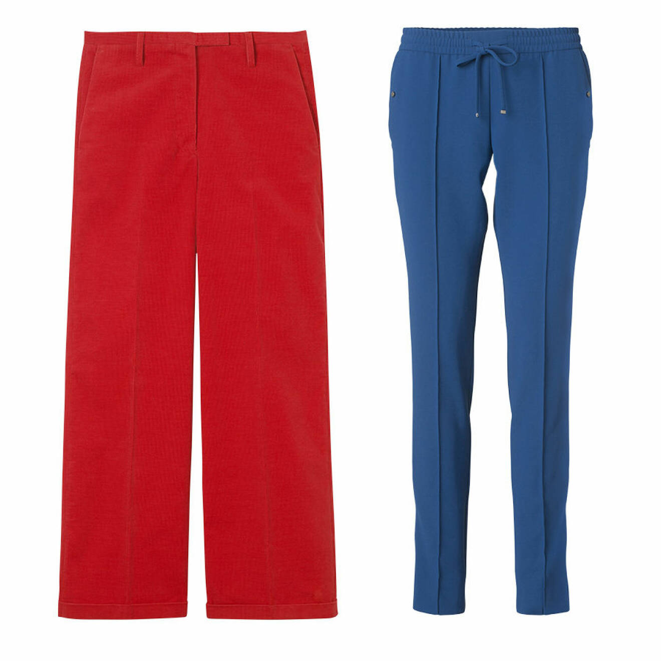 Röda byxor från J Lindeberg och blå byxor från Boss. 