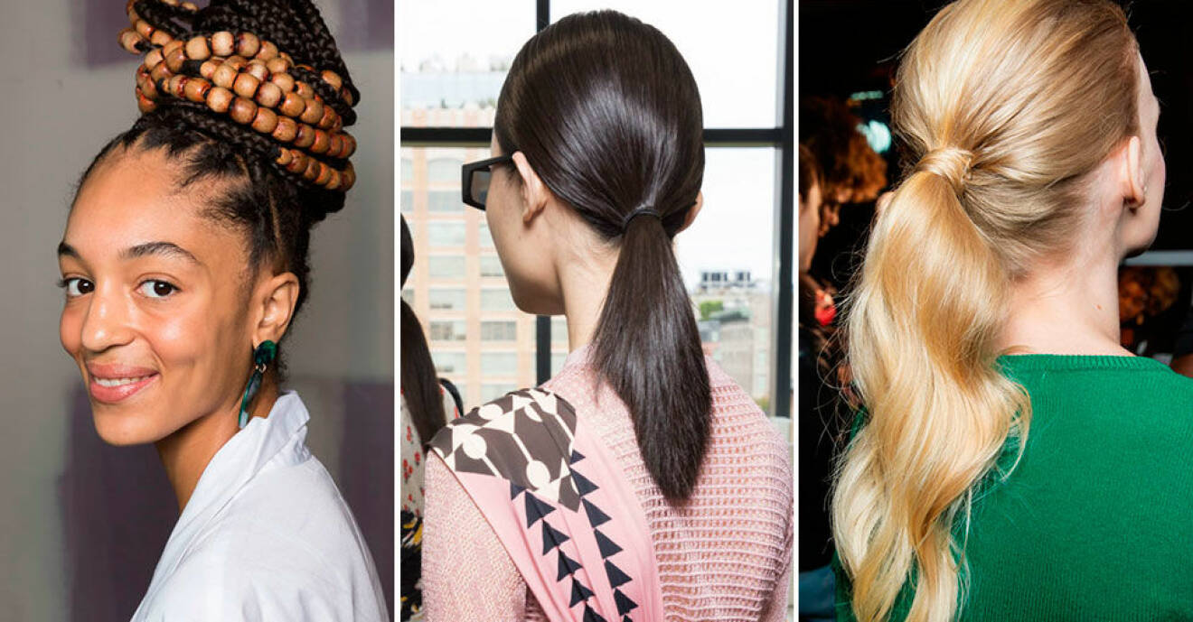 Två av höstens trendigaste frisyrer: hästsvansen och knuten – direkt från New York Fashion Week.