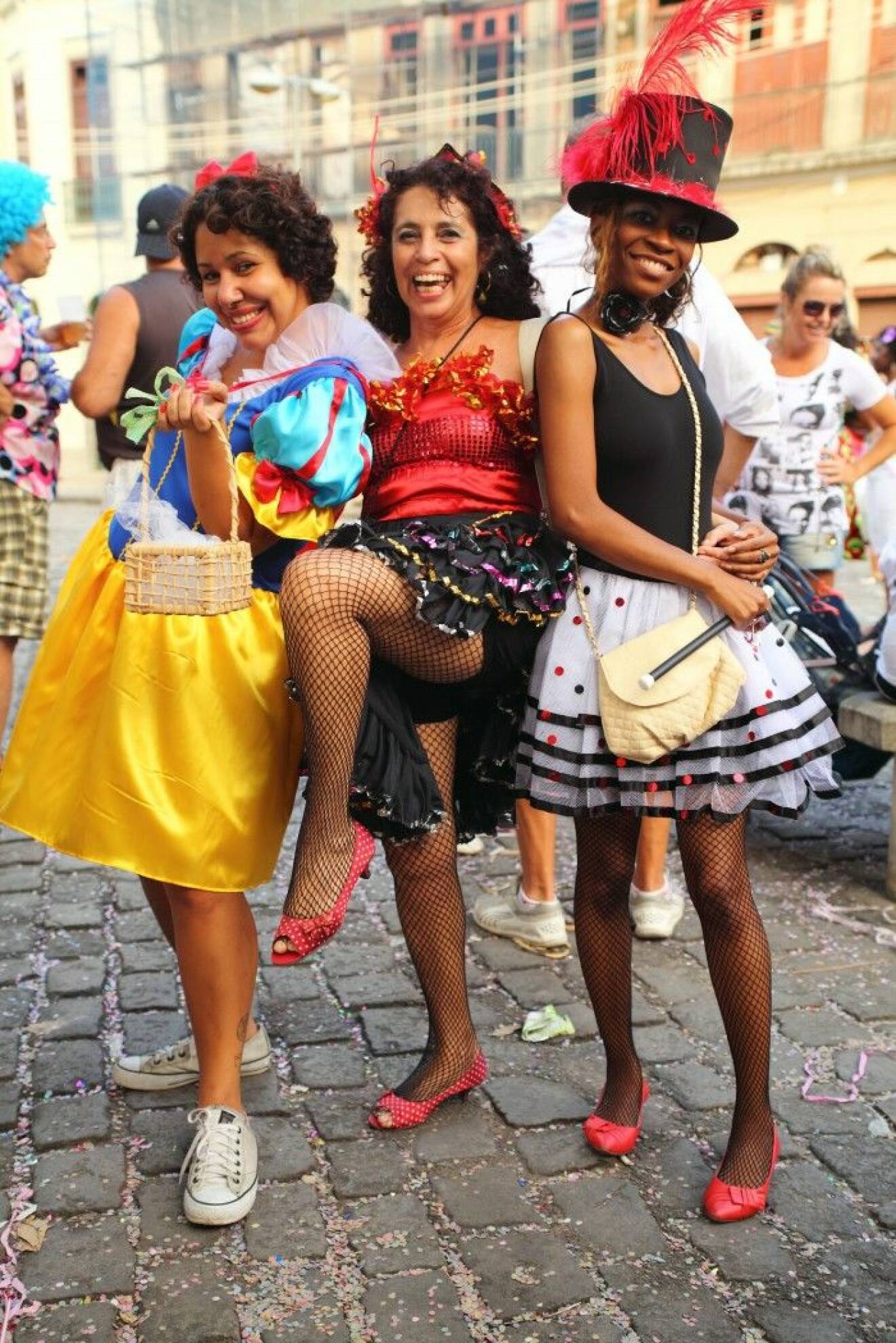Ladies in costume celebrating Carnival on the streets of Rio de Janeiro, Brazil