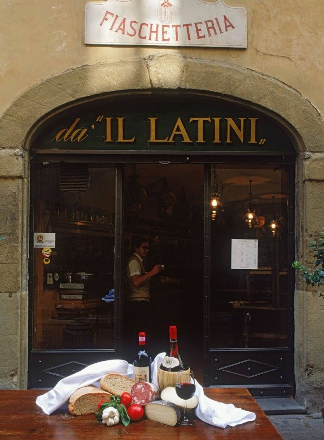 Food and wines of Tuscany outside Il Latini restaurant in Florence