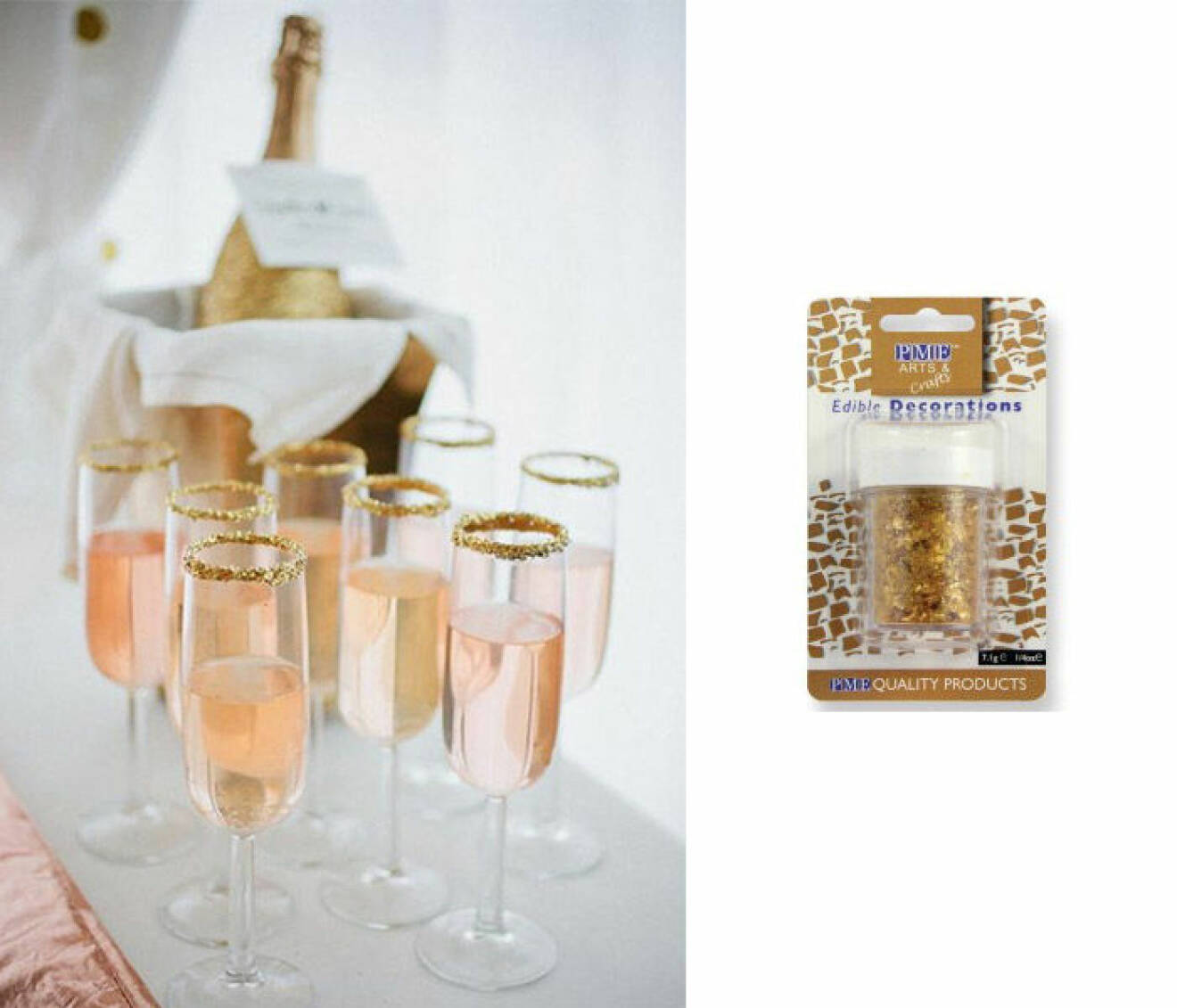 Champagne och ätbart guldglitter