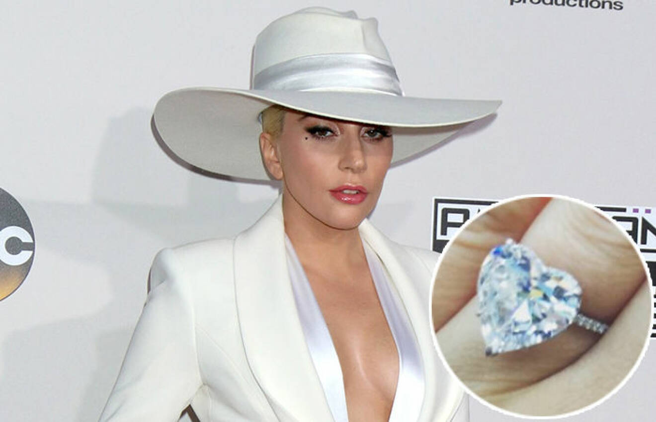 Lady Gaga med en hjärtformad diamantring.