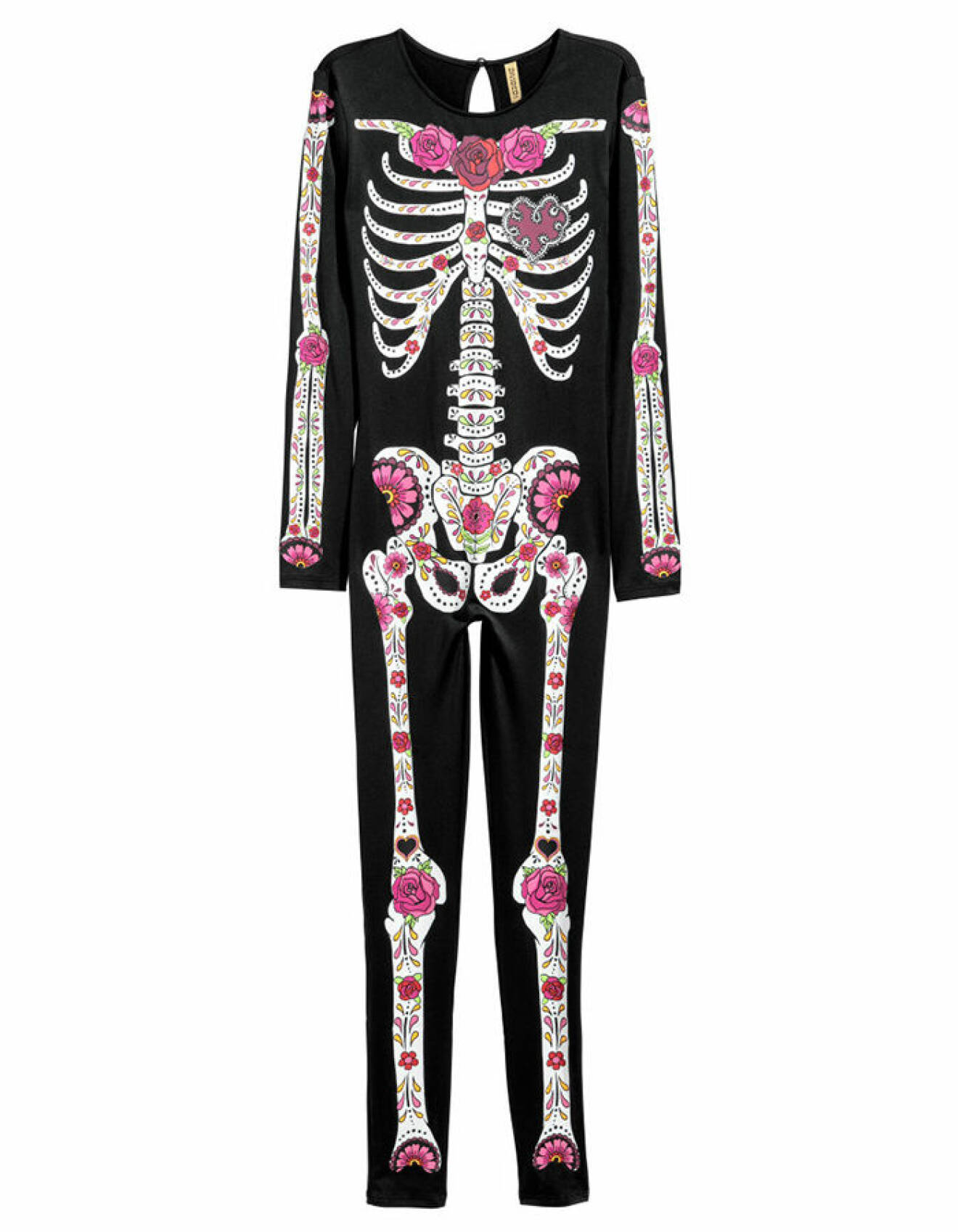 Halloweenkonstym från H&M föreställande ett skelett med mexikanskt mönster och rosor.