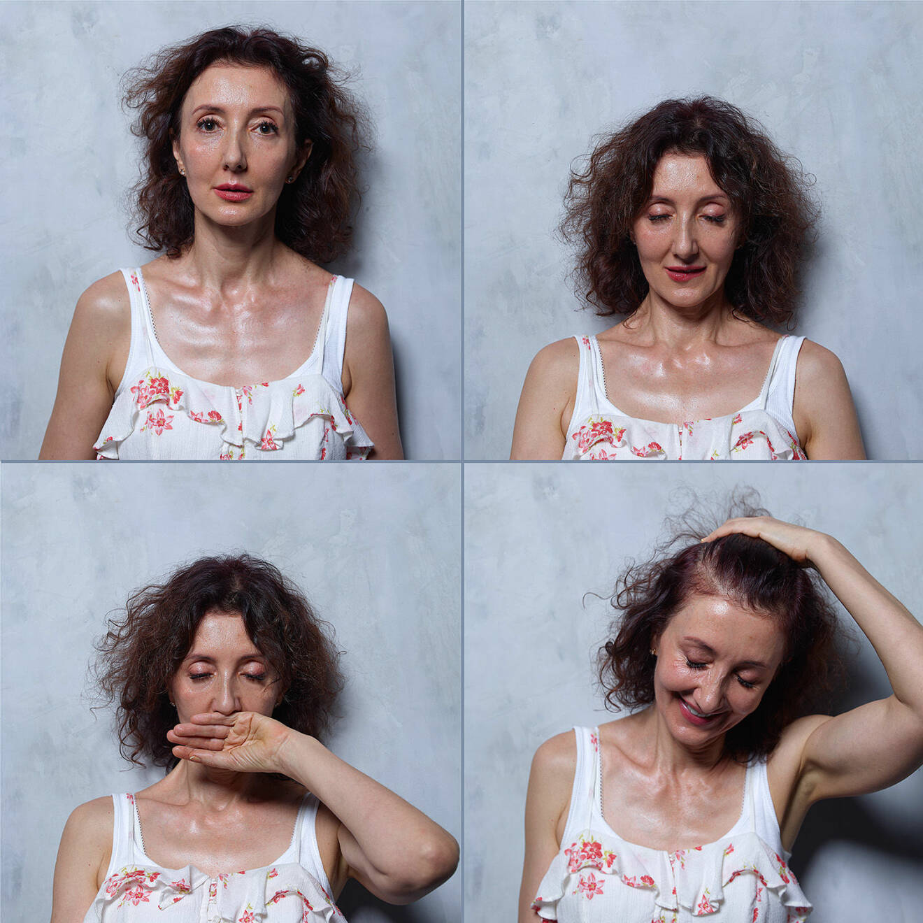 Kvinna som får orgasm i fotoprojekt av Marcos Alberti, vit klänning.