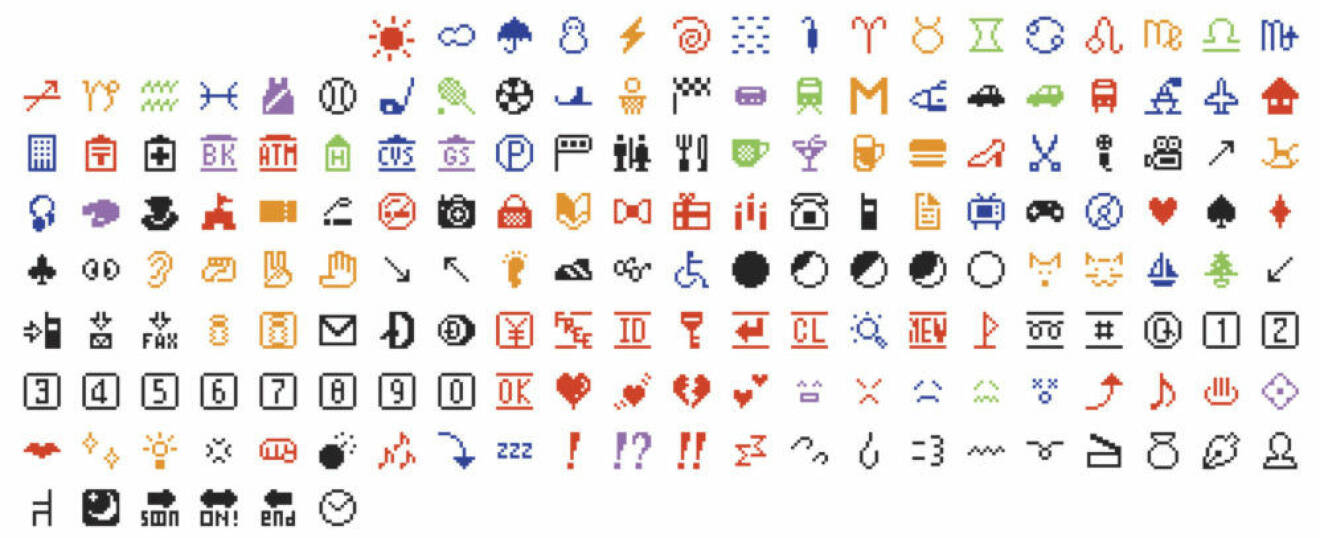 Shigetaka Kuritas första 176 emojis, som lanserades i slutet av 1990-talet.
