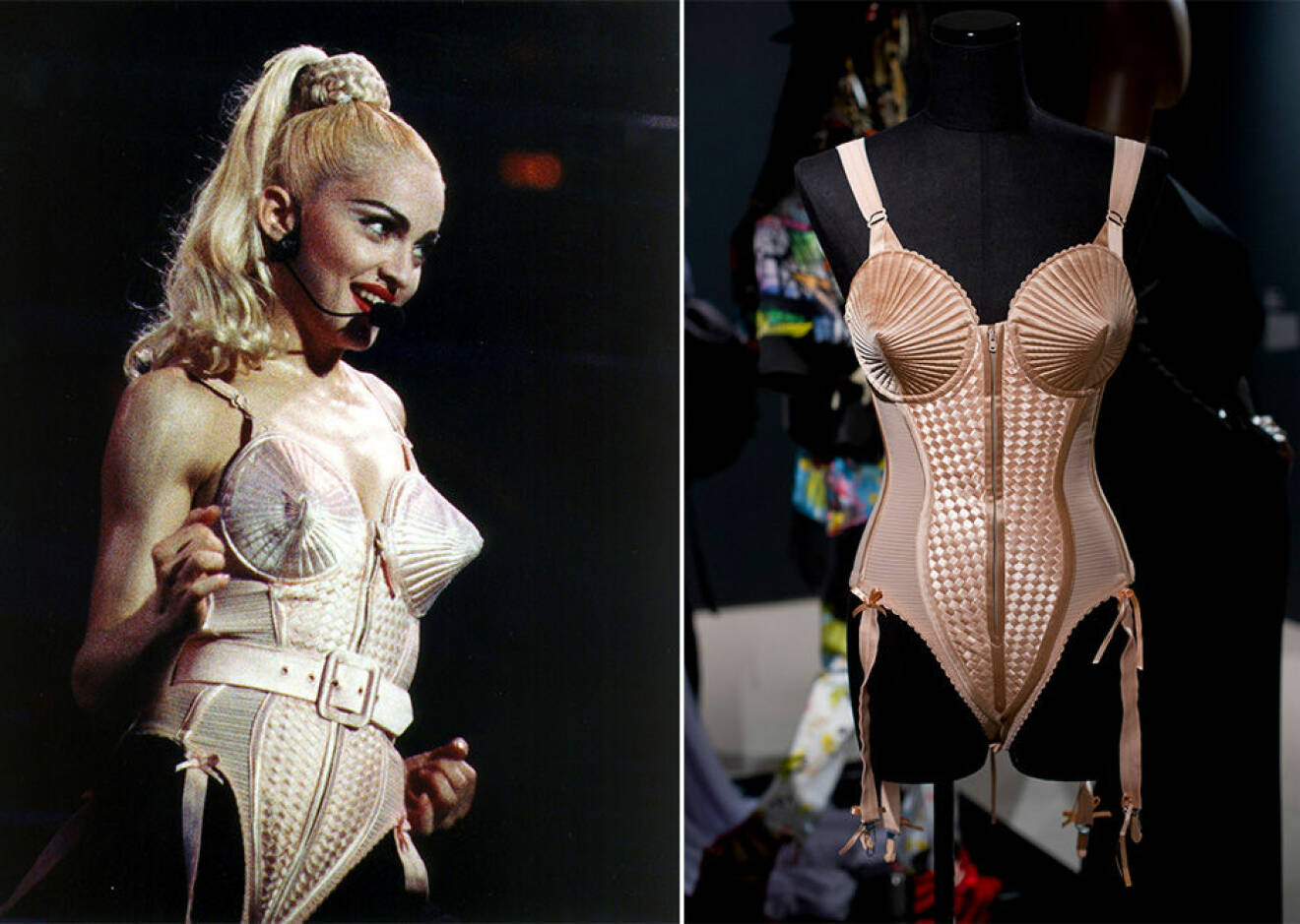 Madonnas ikoniska strut-bh som skapats av Jean Paul Gaultier.