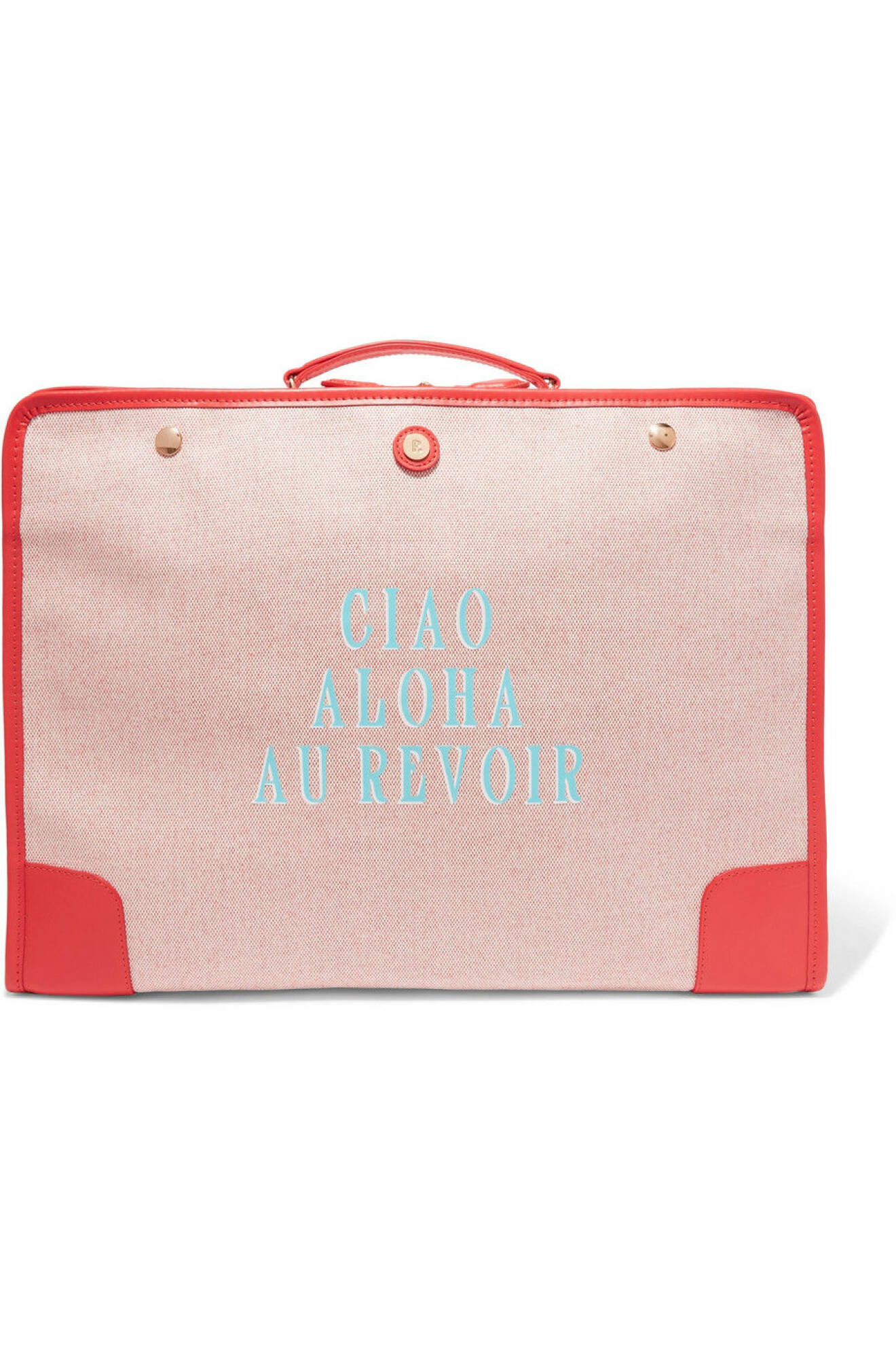 Tjusig resväska i rosa med blått tryck från Paravel.